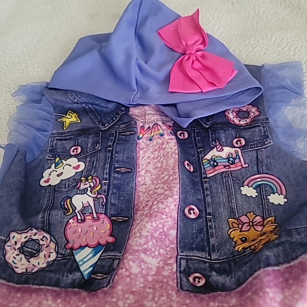 JOJO SIWA Cosplay DRESS 7/8 Hooded BOW Rainbow Unicorn Nickelodeon